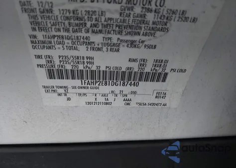 2013 Ford Taurus Sel z USA, uszkodzony, nr VIN 1FAHP2E81DG187440